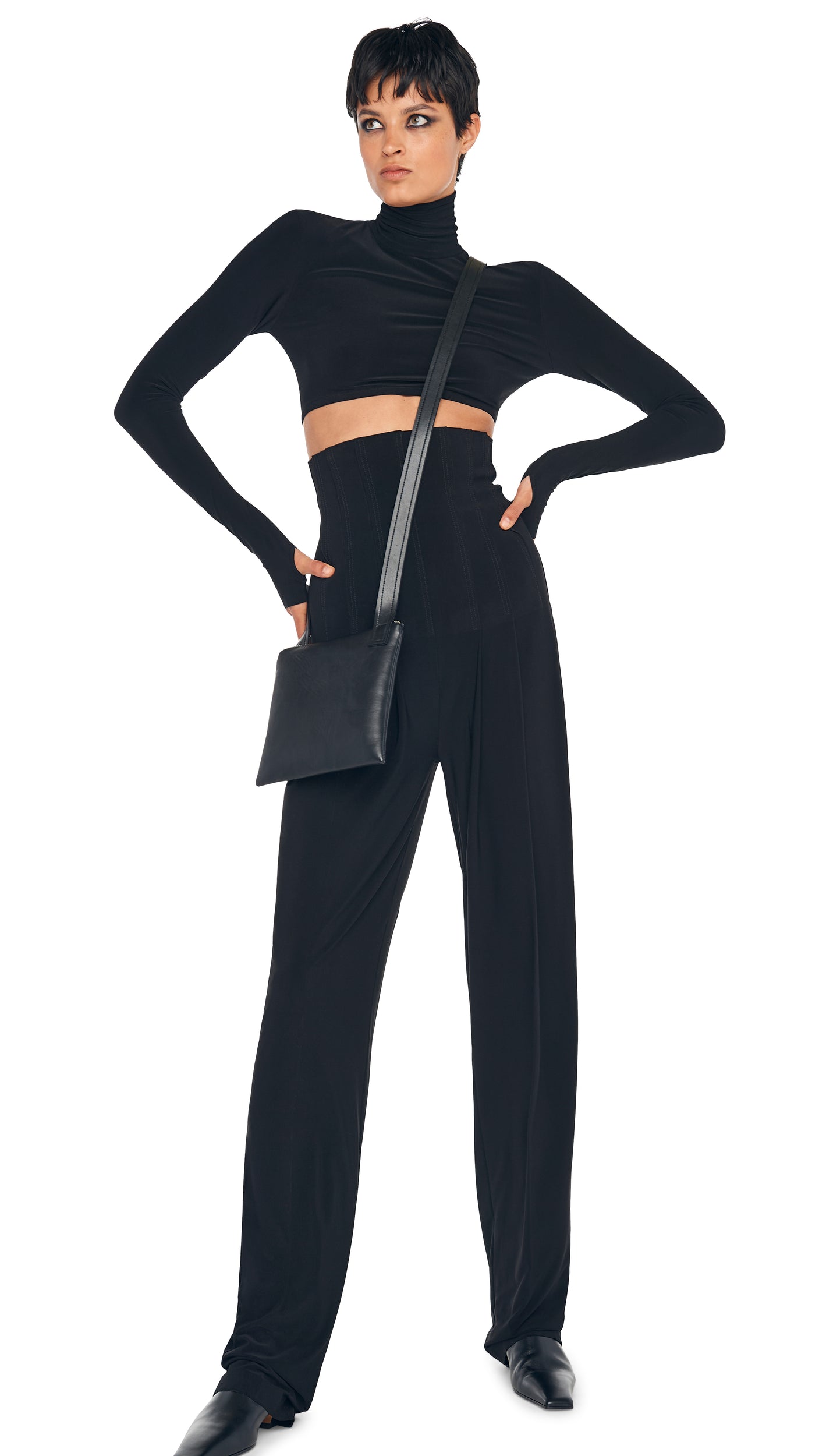 HIGH WAIST TAILORED PLEAT PANT Black | Norma Kamali Women