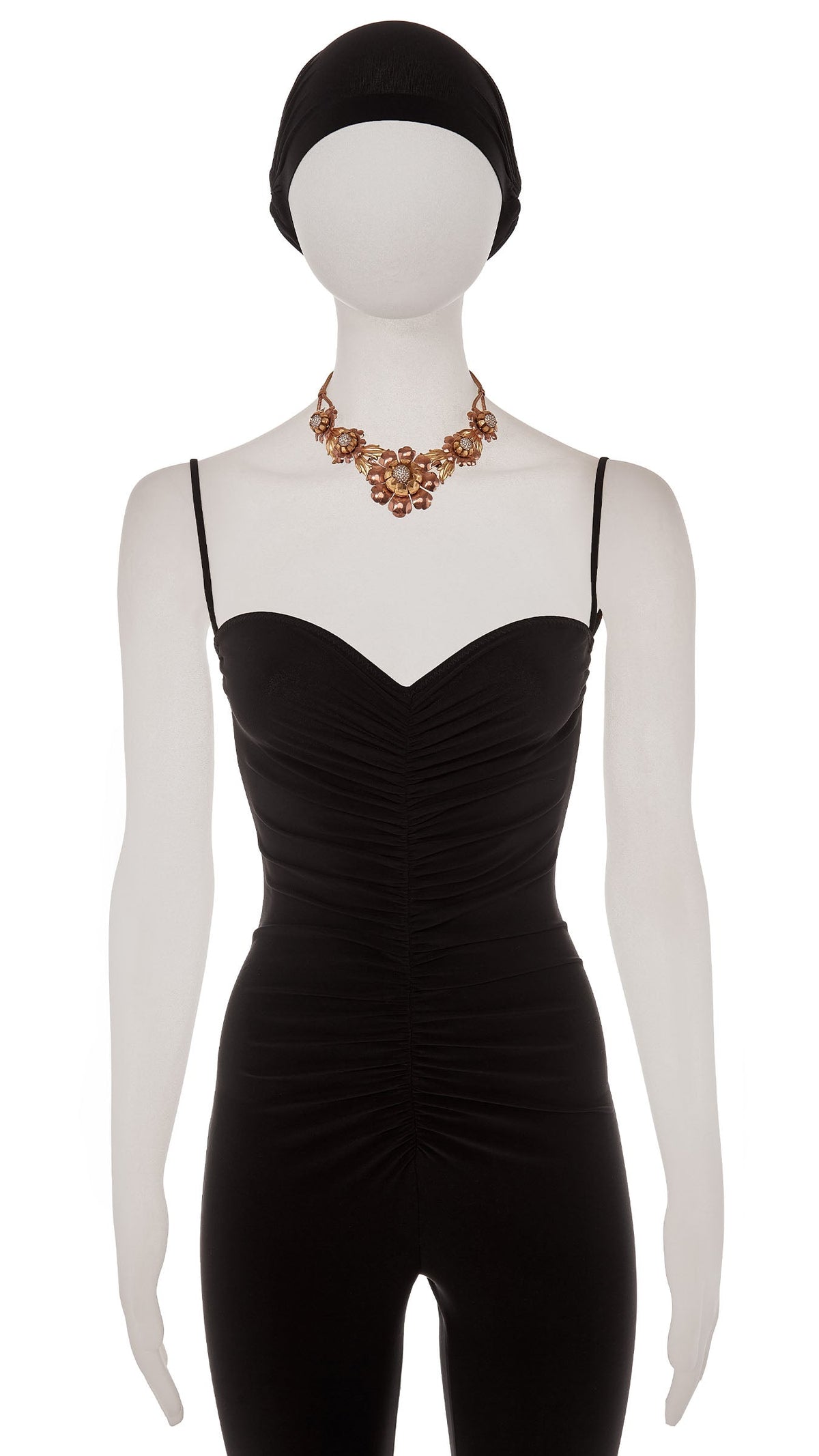 THREE TONED BRASS FLORAL NECKLACE WITH CRYSTAL CENTER Brass | Norma Kamali Women