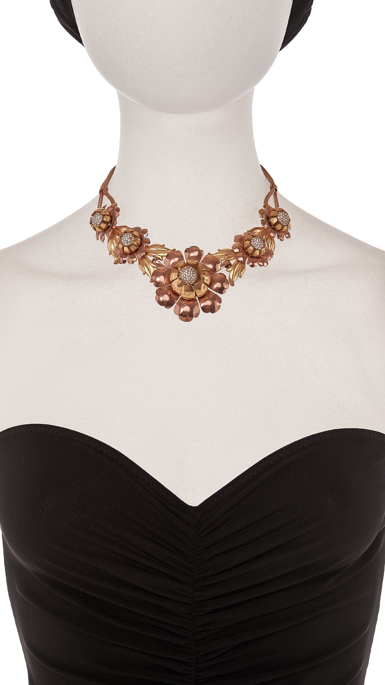 THREE TONED BRASS FLORAL NECKLACE WITH CRYSTAL CENTER Brass | Norma Kamali Women