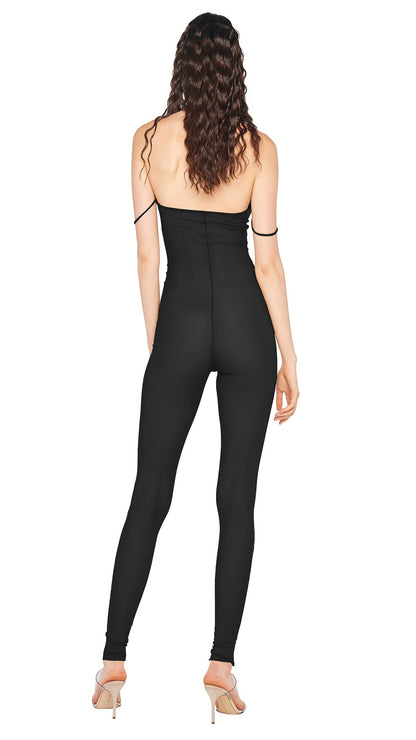 STRAPLESS SHIRRED FRONT CATSUIT Black | Norma Kamali Women