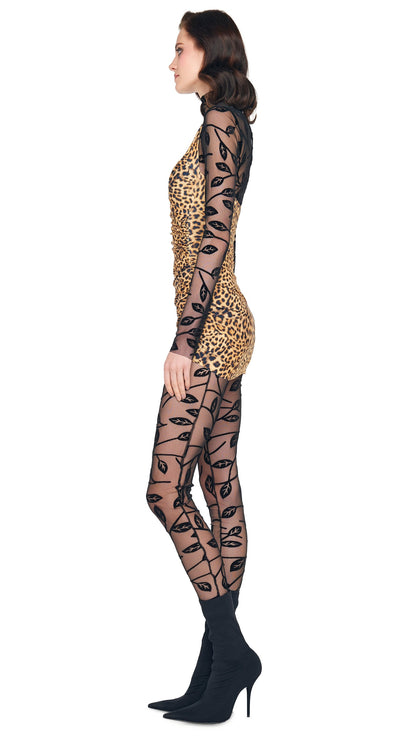 LONG SLEEVE SLIM FIT TURTLE CATSUIT Black Leaf | Norma Kamali Women
