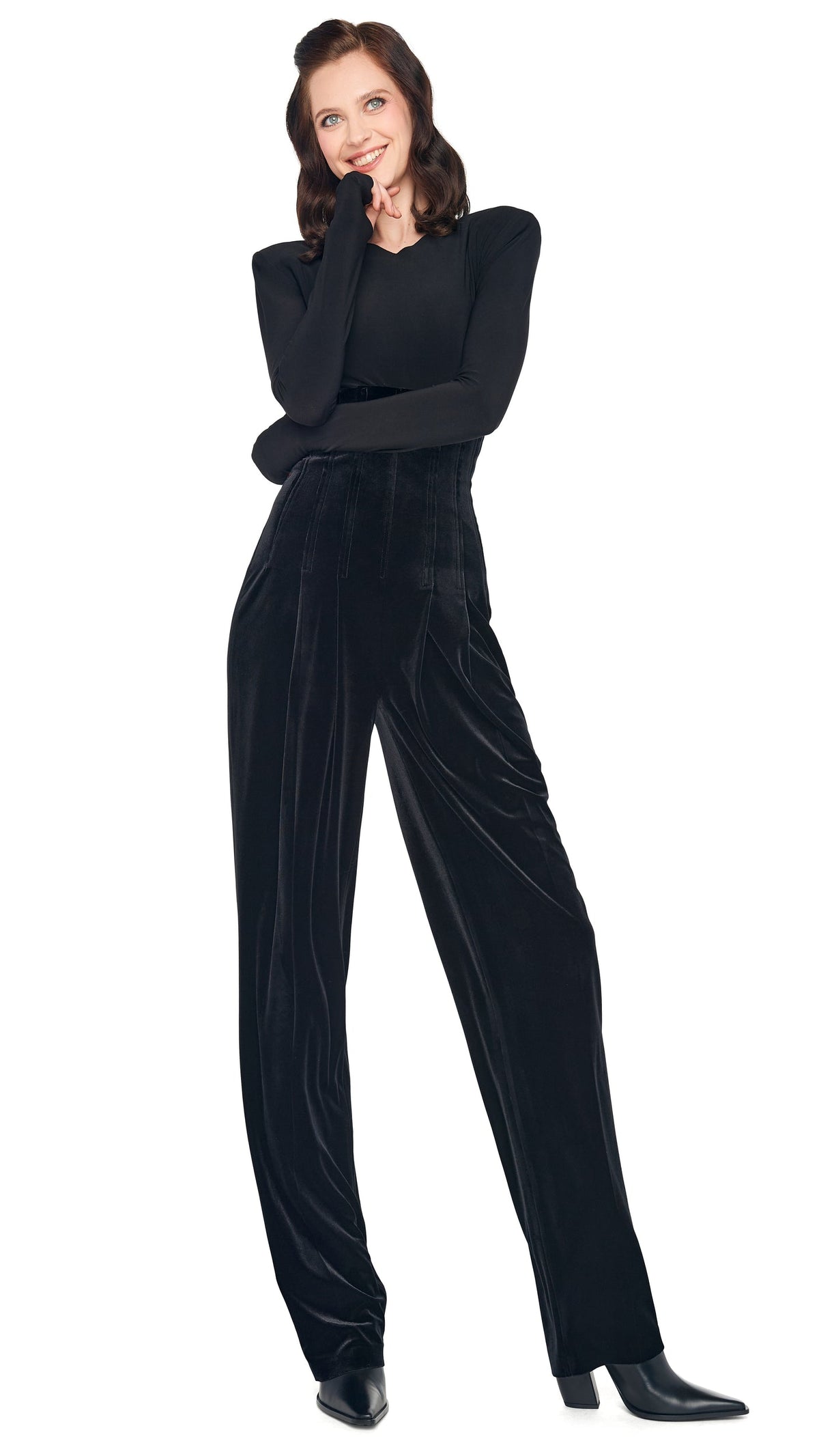 HIGH WAIST TAILORED PLEAT PANT Black | Norma Kamali Women