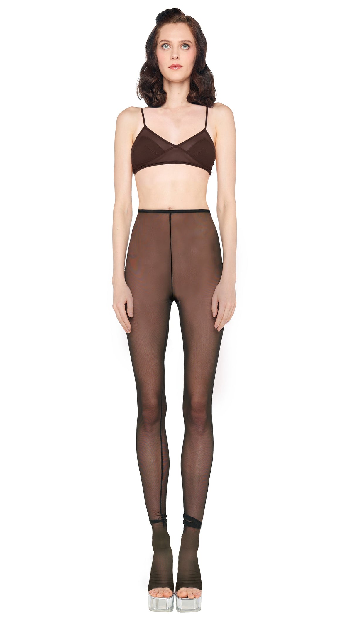 LEGGING W/ FOOTIE W/O WAISTBAND Espresso | Norma Kamali Women