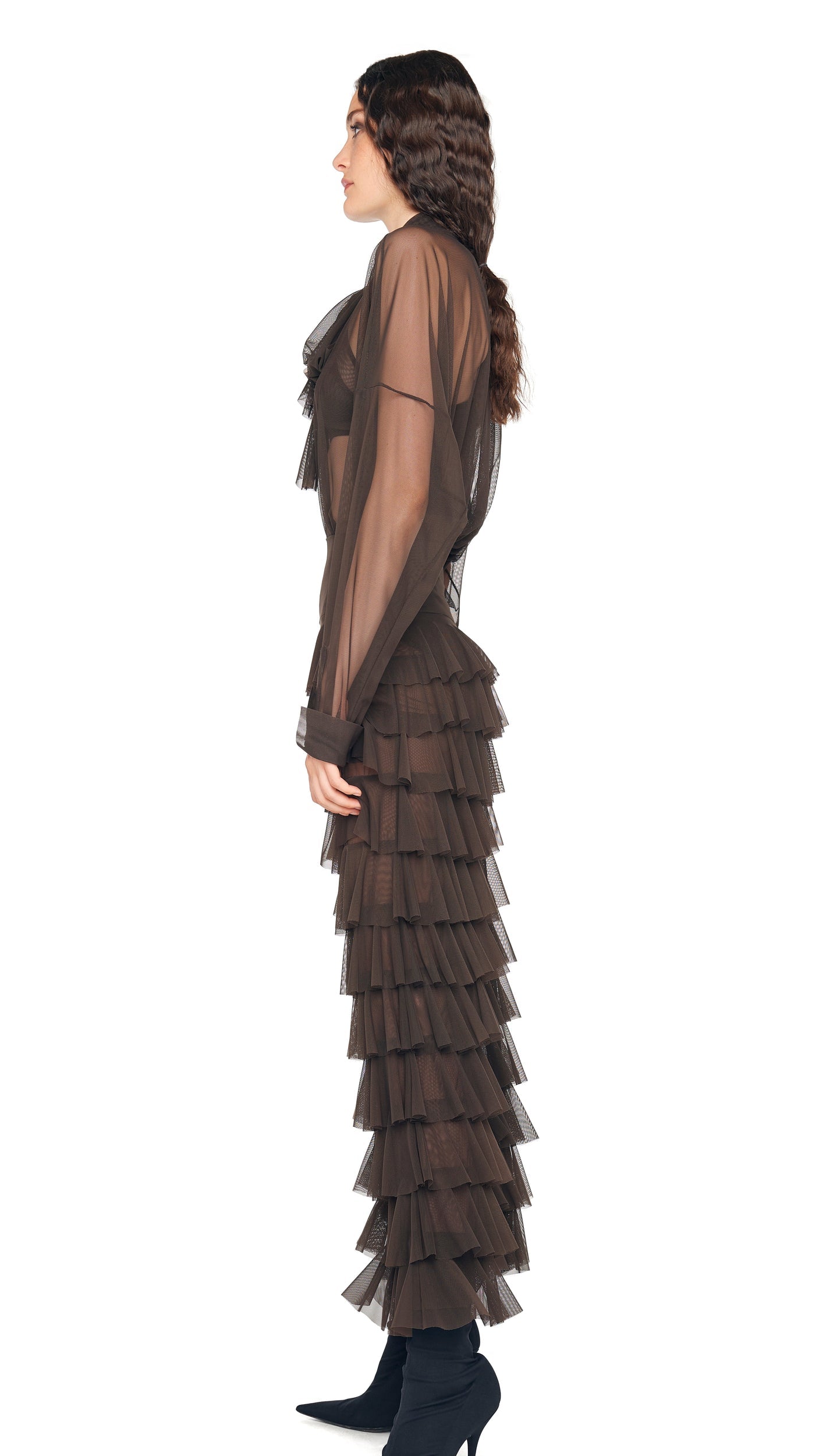 WIDE LEG RUFFLE PANT Espresso | Norma Kamali Women