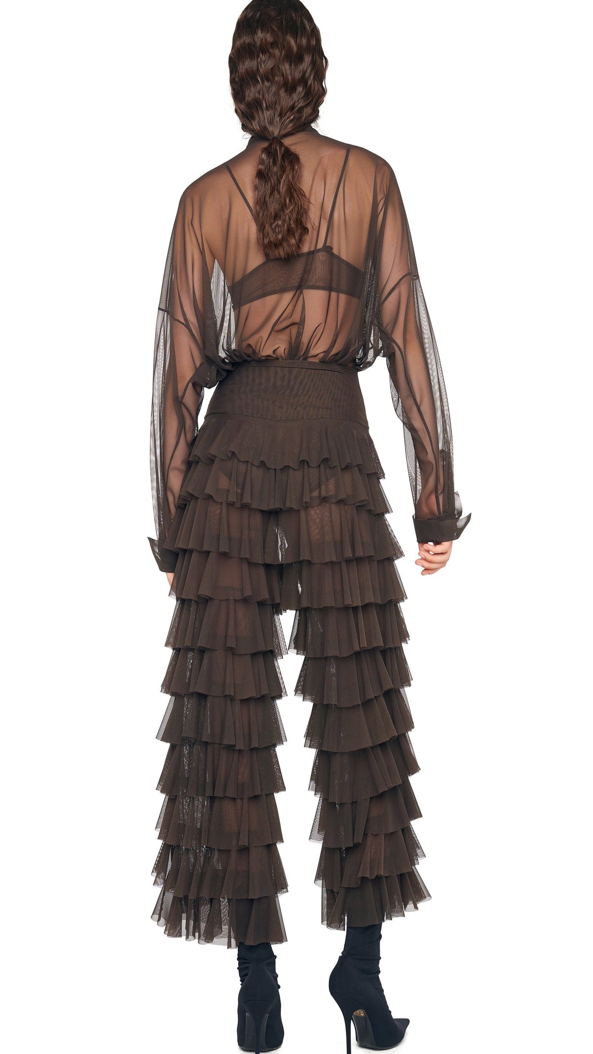 WIDE LEG RUFFLE PANT Espresso | Norma Kamali Women