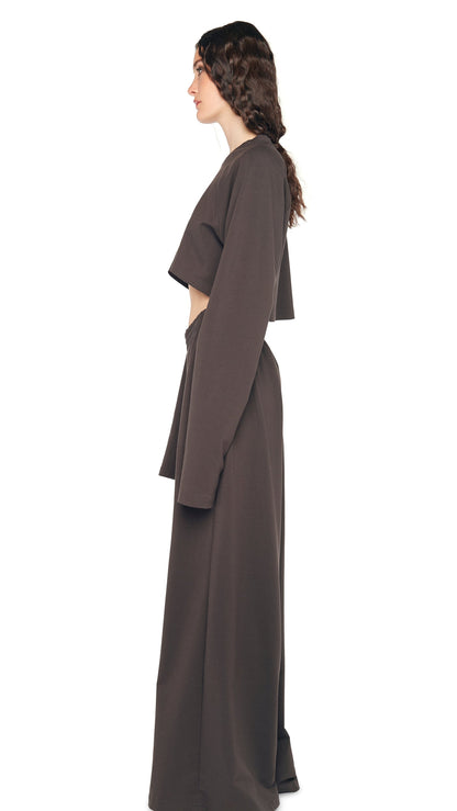 OS RAGLAN SLEEVE CROPPED TOP Espresso | Norma Kamali Women