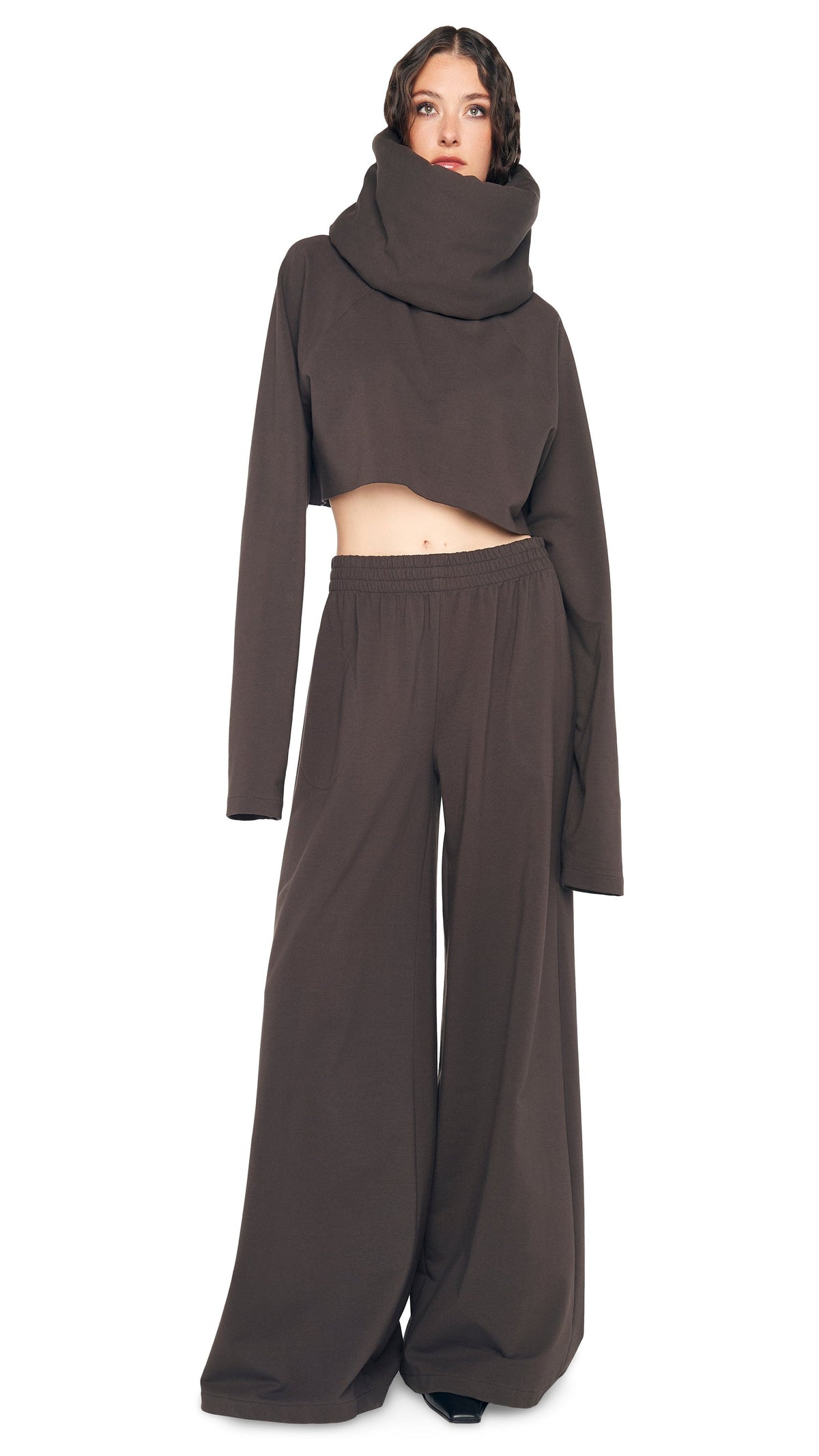 OS RAGLAN SLEEVE CROPPED TOP Espresso | Norma Kamali Women