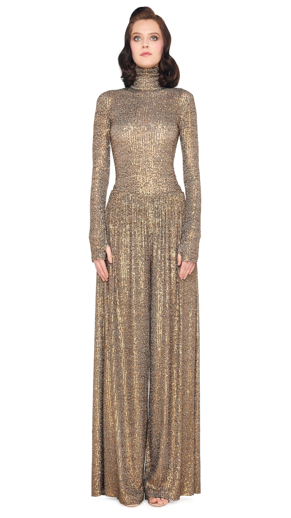 SLIM FIT LONG SLEEVE TURTLE TOP Bronze | Norma Kamali Women