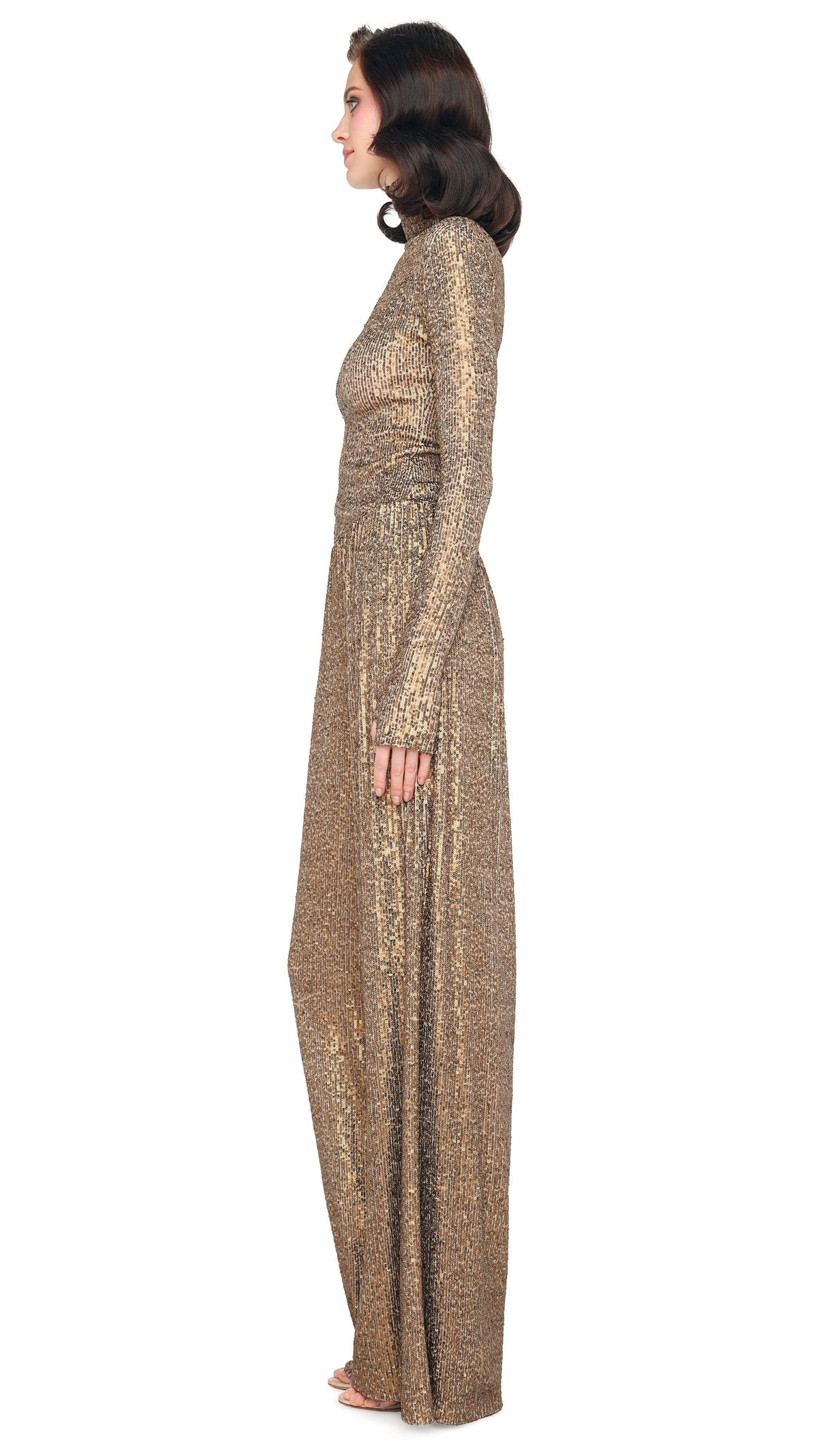 SLIM FIT LONG SLEEVE TURTLE TOP Bronze | Norma Kamali Women