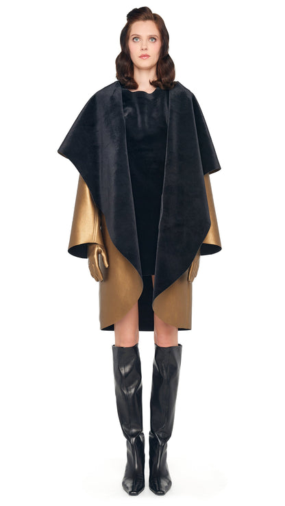SHAWL COLLAR COAT REVERSIBLE Met Bronze/Blk | Norma Kamali Women