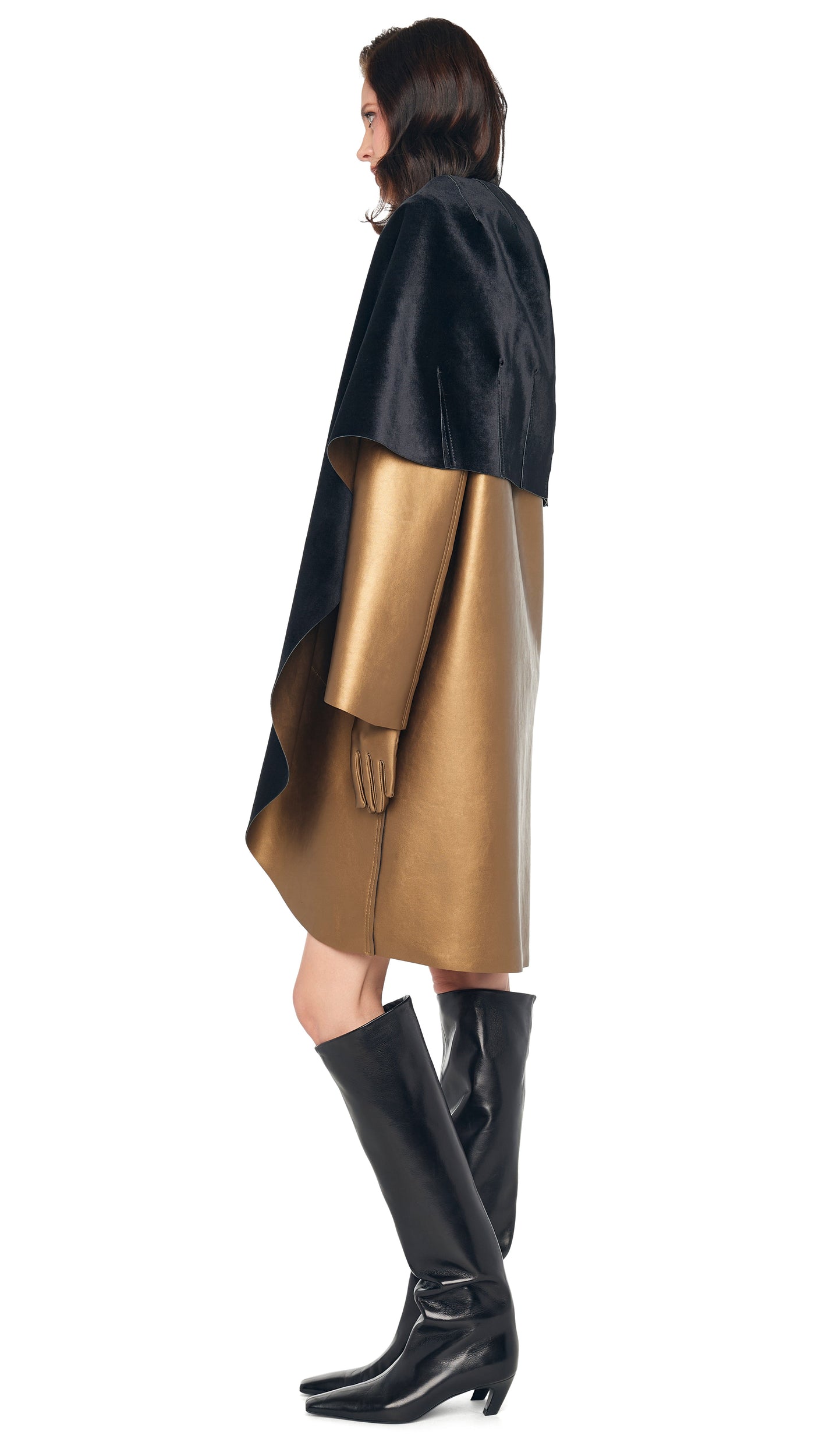 SHAWL COLLAR COAT REVERSIBLE Met Bronze/Blk | Norma Kamali Women