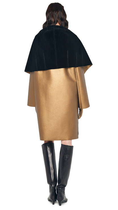 SHAWL COLLAR COAT REVERSIBLE Met Bronze/Blk | Norma Kamali Women