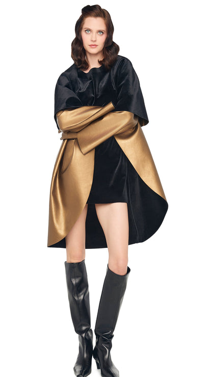 SHAWL COLLAR COAT REVERSIBLE Met Bronze/Blk | Norma Kamali Women