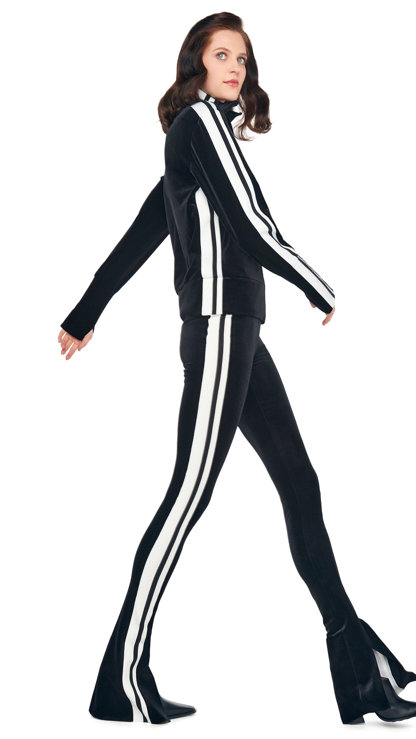 SIDE STRIPE TURTLE JACKET Black/Offset Stripe | Norma Kamali Women