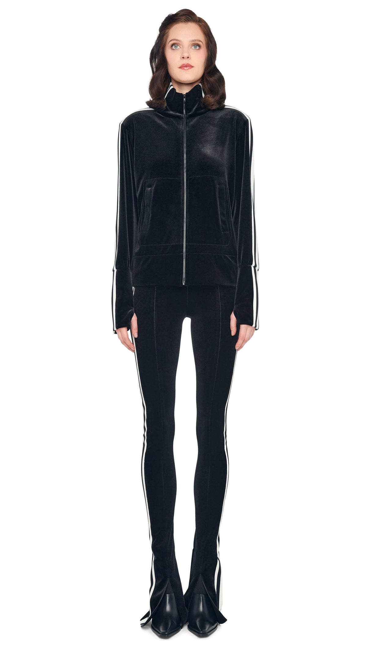 SIDE STRIPE TURTLE JACKET Black/Offset Stripe | Norma Kamali Women