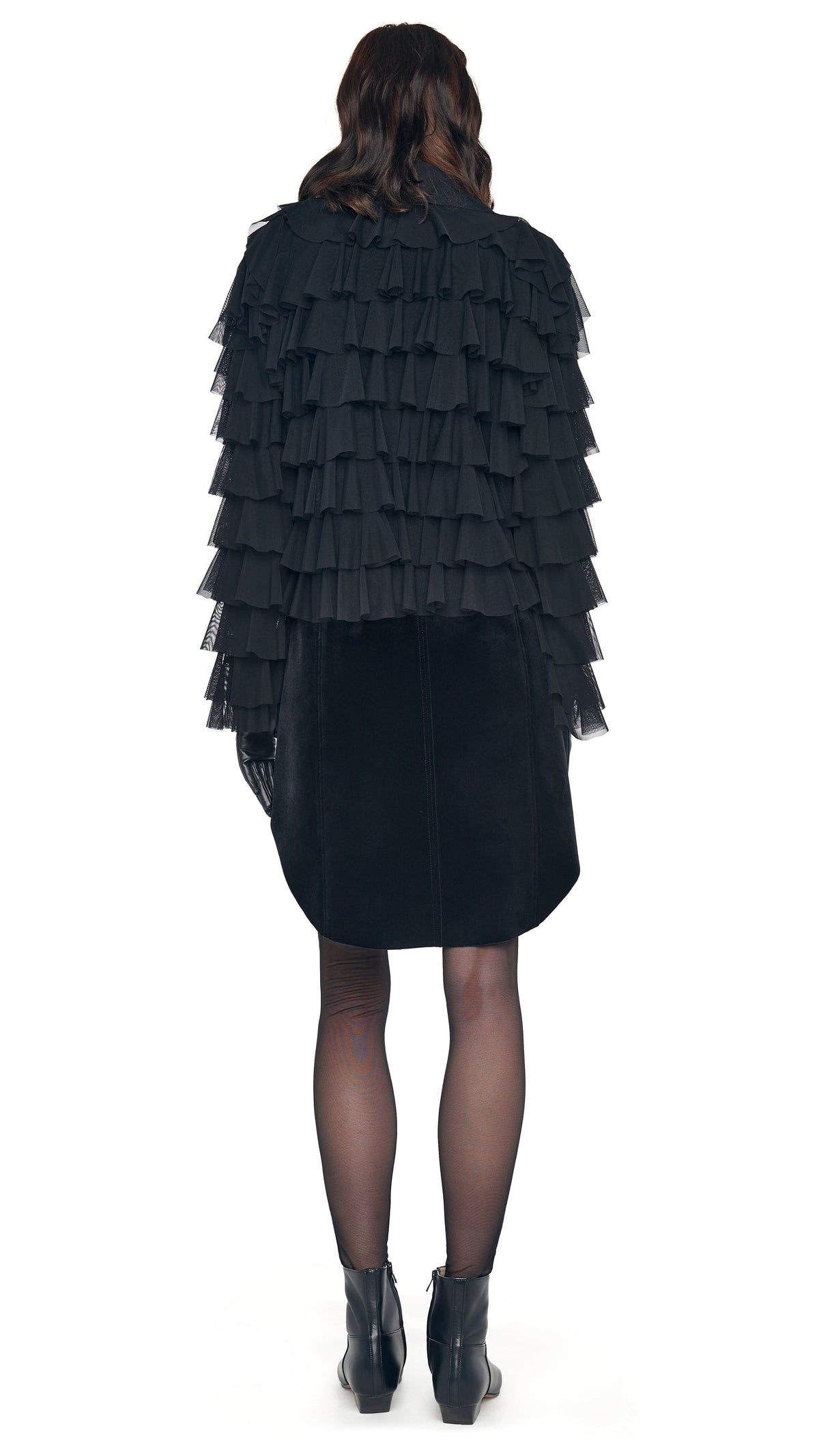 OVERSIZED ALL OVER RUFFLE JACKET Black | Norma Kamali Women