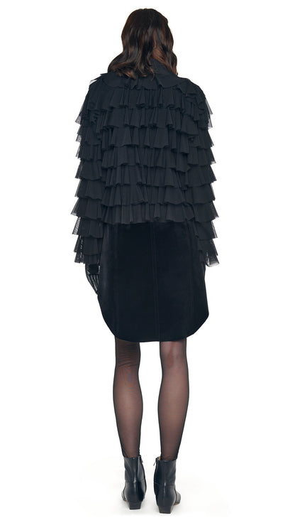 OVERSIZED ALL OVER RUFFLE JACKET Black | Norma Kamali Women