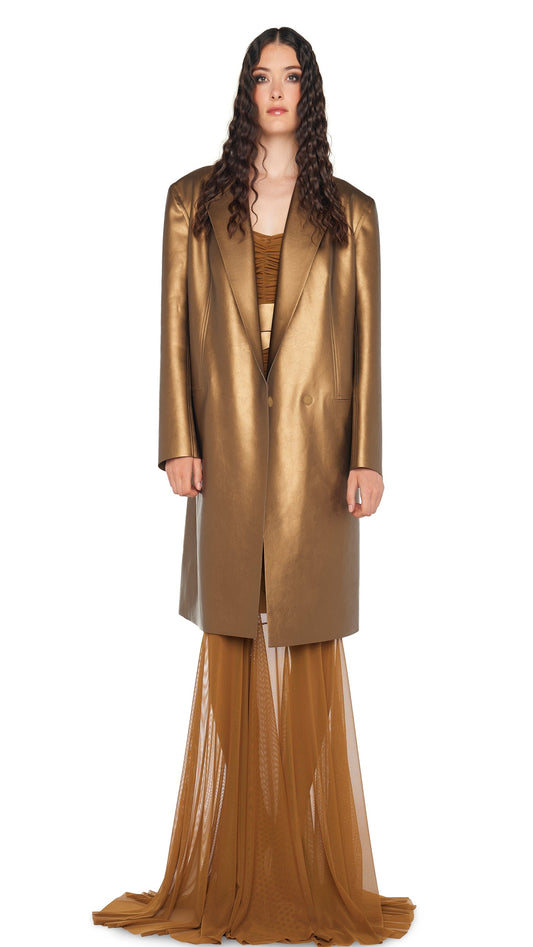 OVERSIZED DOUBLE BREASTED JACKET Metallic Bronze | Norma Kamali Women
