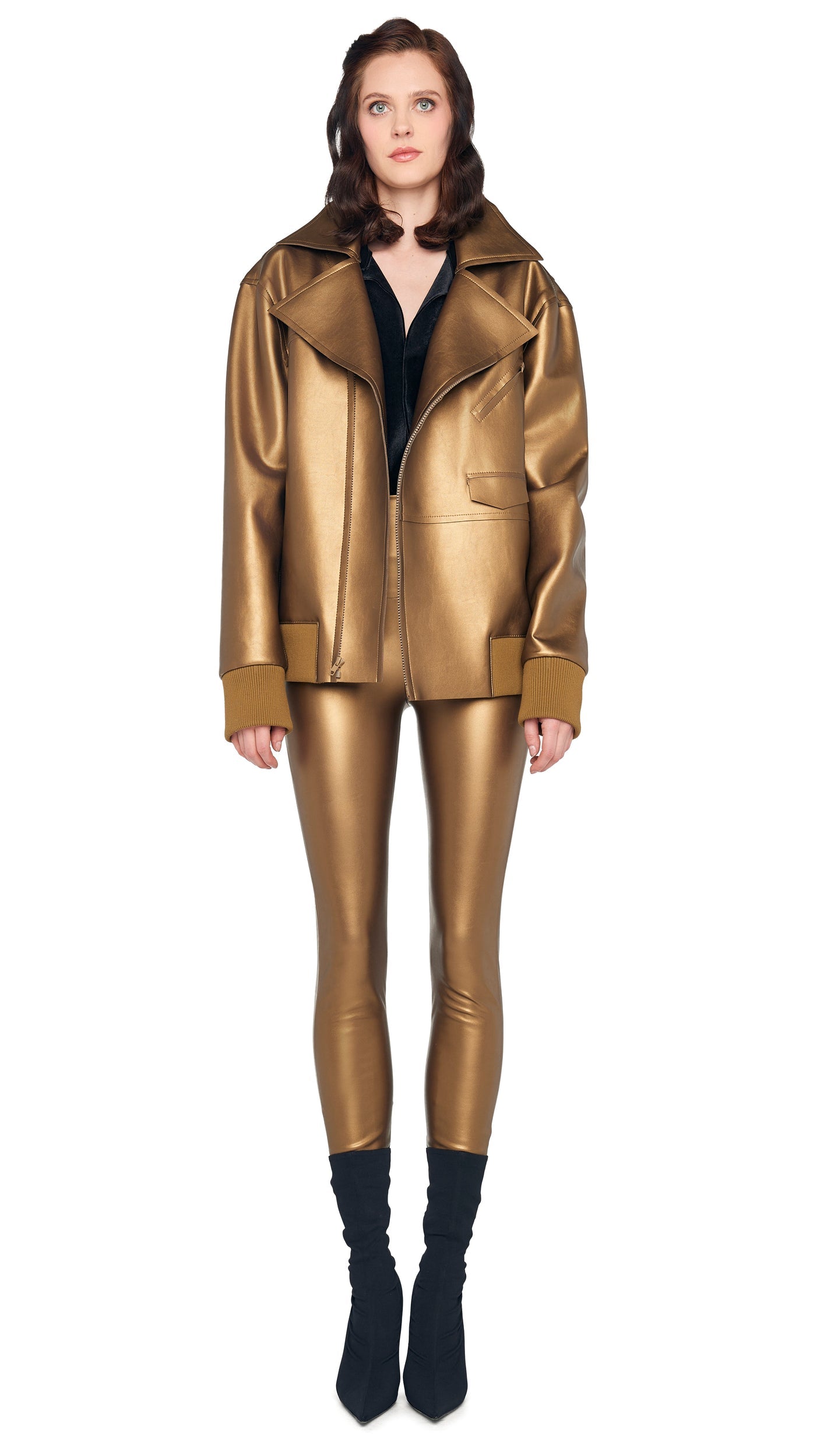 OVERSIZED MOTO JACKET Metallic Bronze | Norma Kamali Women