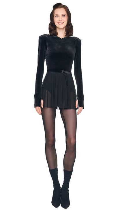 LONG SLEEVE V NECK FLARED PICKLEBALL Black | Norma Kamali Women