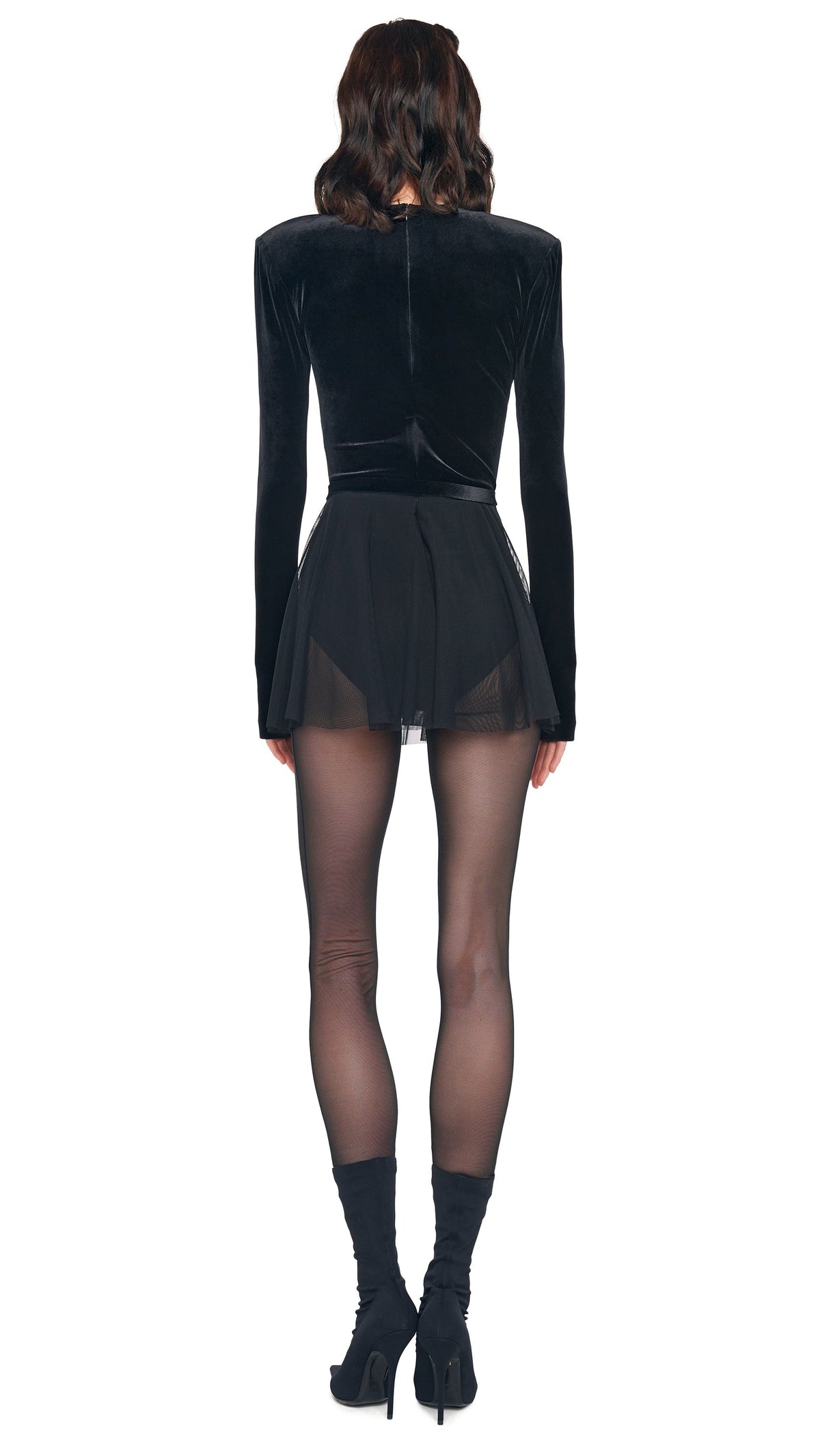 LONG SLEEVE V NECK FLARED PICKLEBALL Black | Norma Kamali Women