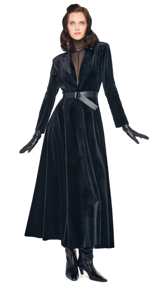 SINGLE BREASTED FLARED DRESS Black | Norma Kamali Women