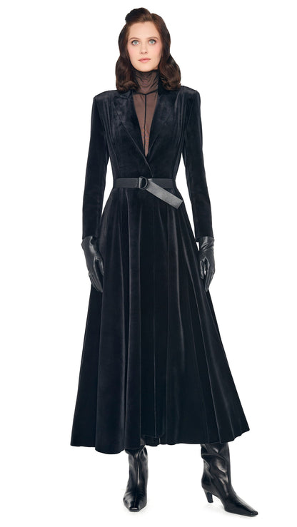 SINGLE BREASTED FLARED DRESS Black | Norma Kamali Women