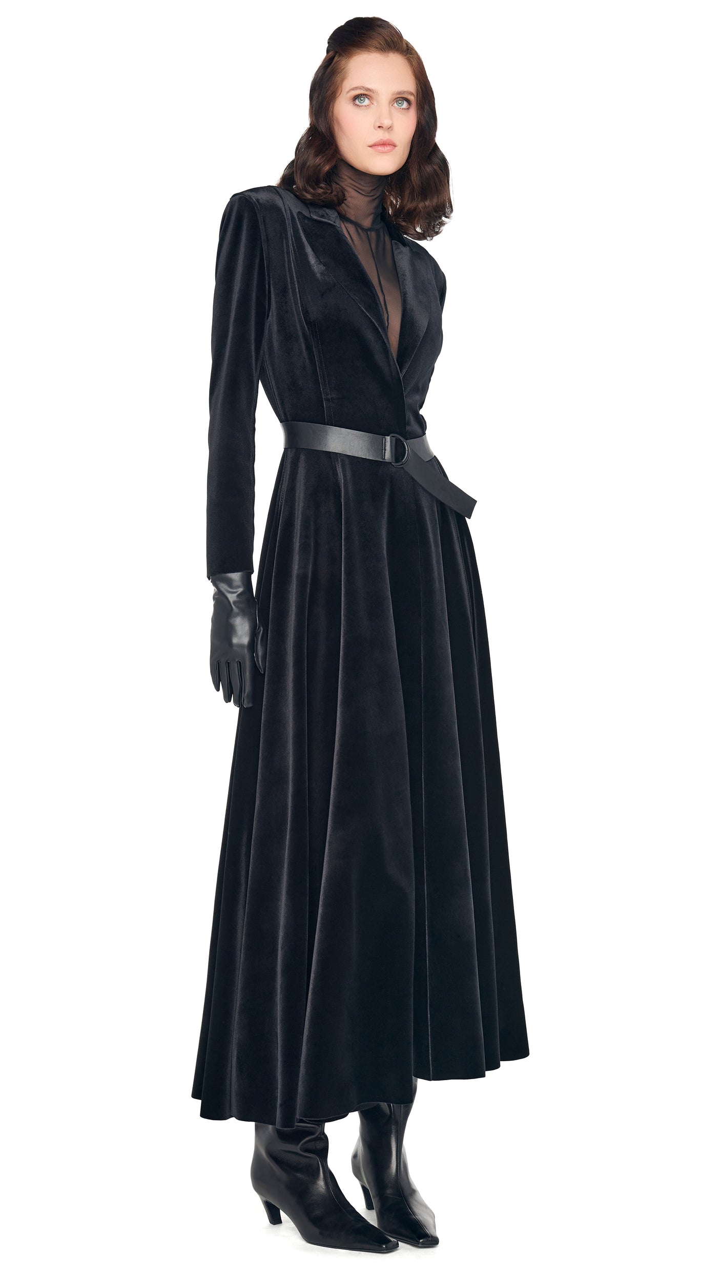 SINGLE BREASTED FLARED DRESS Black | Norma Kamali Women