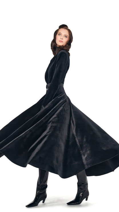 SINGLE BREASTED FLARED DRESS Black | Norma Kamali Women