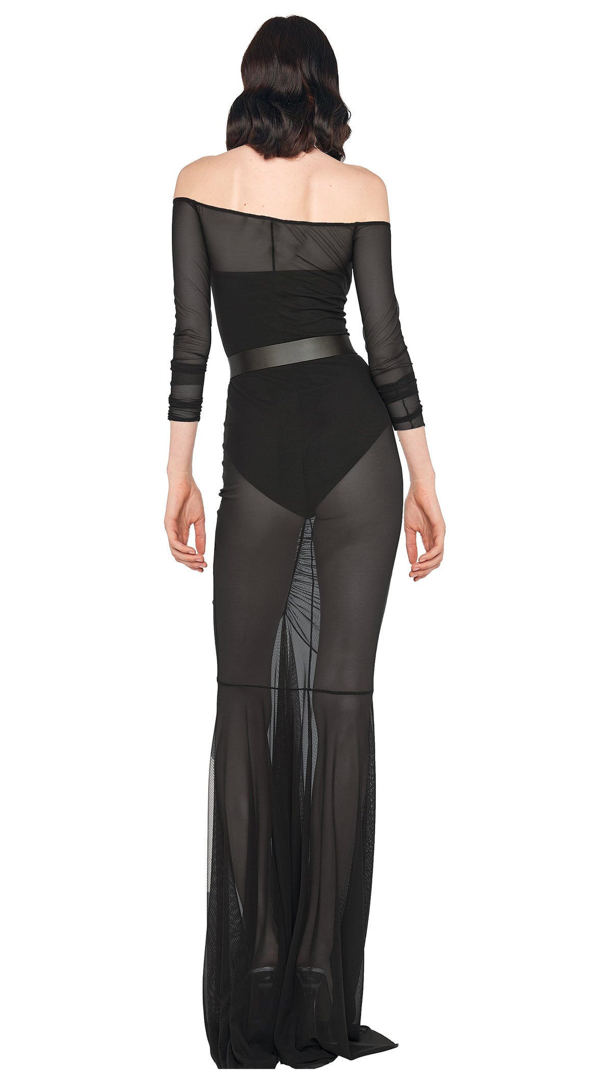 OFF SHOULDER SHIRRED FISHTAIL GOWN Black | Norma Kamali Women