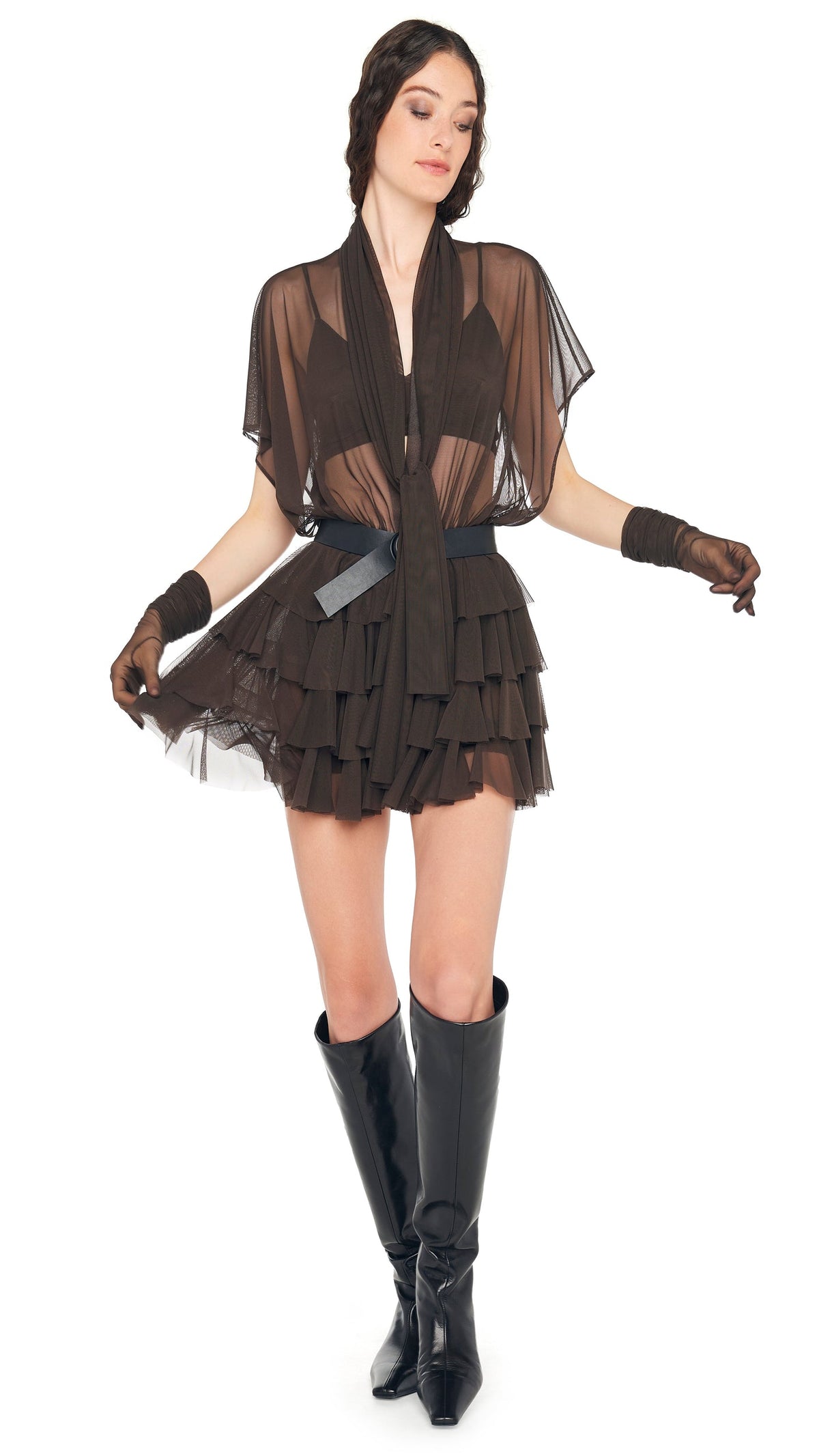 LAUREN MINI DRESS W/BOW Espresso | Norma Kamali Women