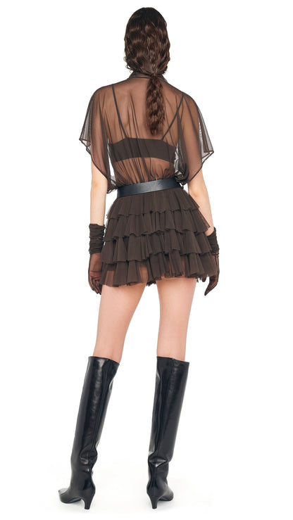 LAUREN MINI DRESS W/BOW Espresso | Norma Kamali Women