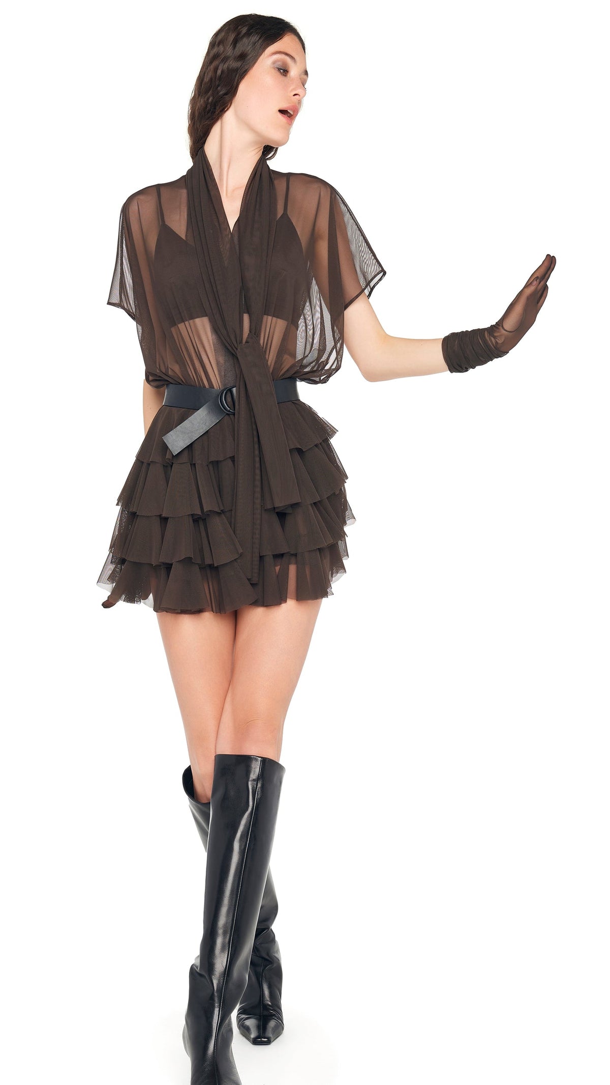 LAUREN MINI DRESS W/BOW Espresso | Norma Kamali Women