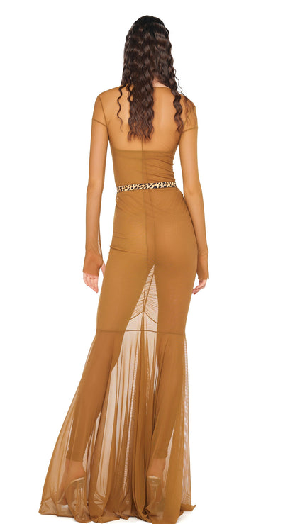 LS V NECK SHIRRED FRONT FISHTAIL GOWN Bronze | Norma Kamali Women