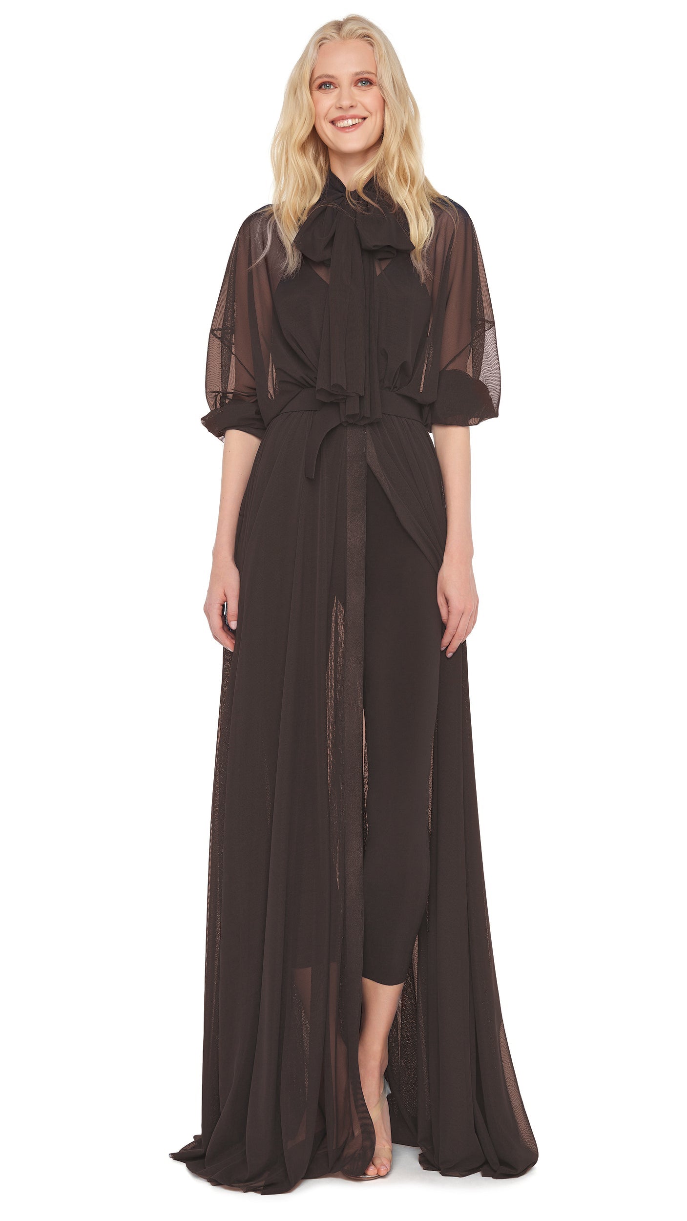 SUPER OS BF NK SHIRT GOWN W/ BOW Espresso | Norma Kamali Women