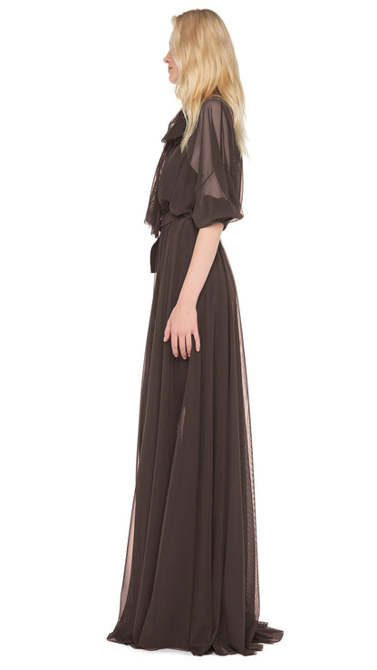 SUPER OS BF NK SHIRT GOWN W/ BOW Espresso | Norma Kamali Women