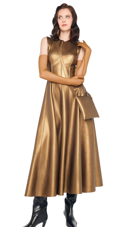 SLEEVELESS LONG GRACE DRESS Metallic Bronze | Norma Kamali Women