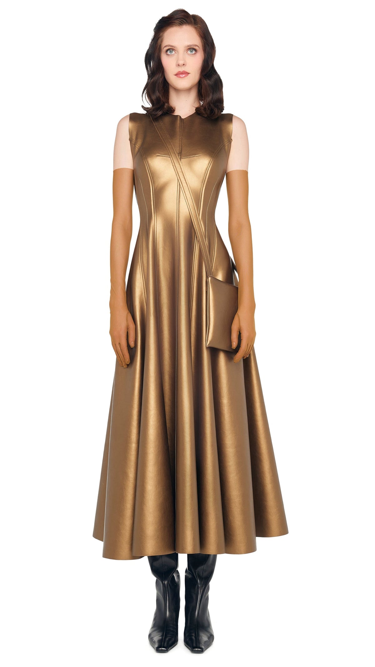 SLEEVELESS LONG GRACE DRESS Metallic Bronze | Norma Kamali Women