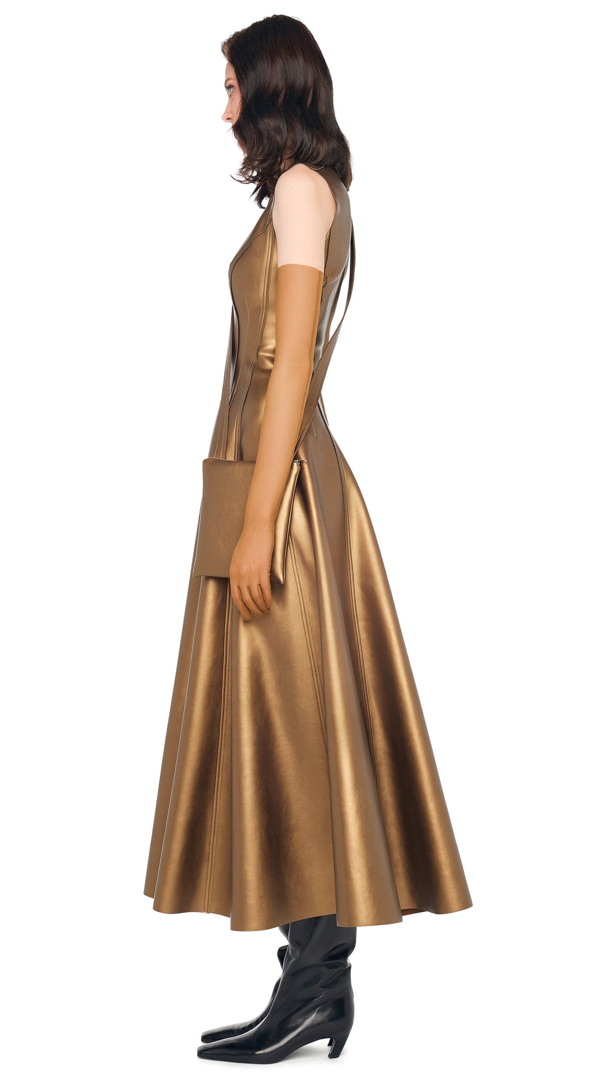 SLEEVELESS LONG GRACE DRESS Metallic Bronze | Norma Kamali Women