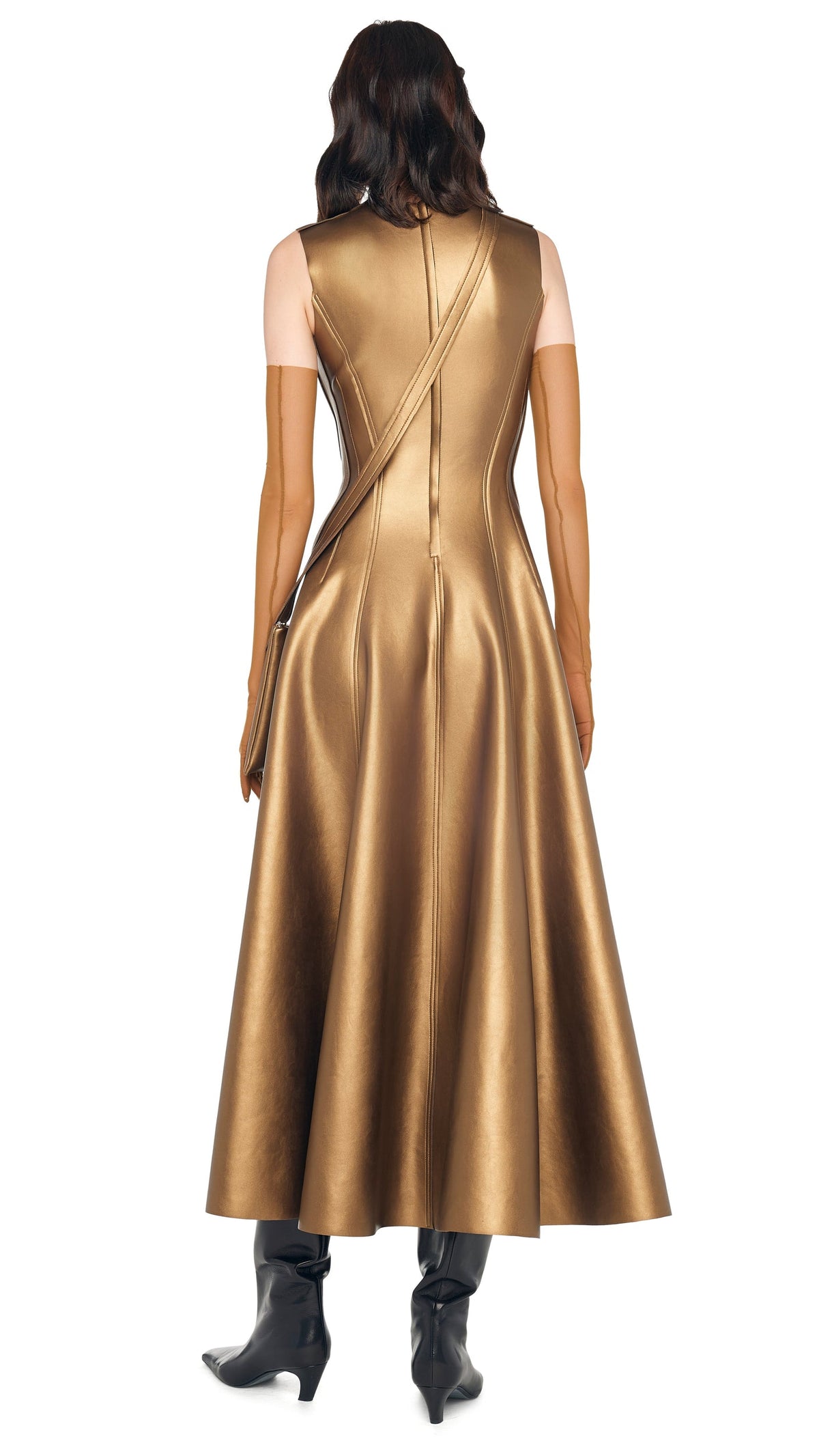 SLEEVELESS LONG GRACE DRESS Metallic Bronze | Norma Kamali Women