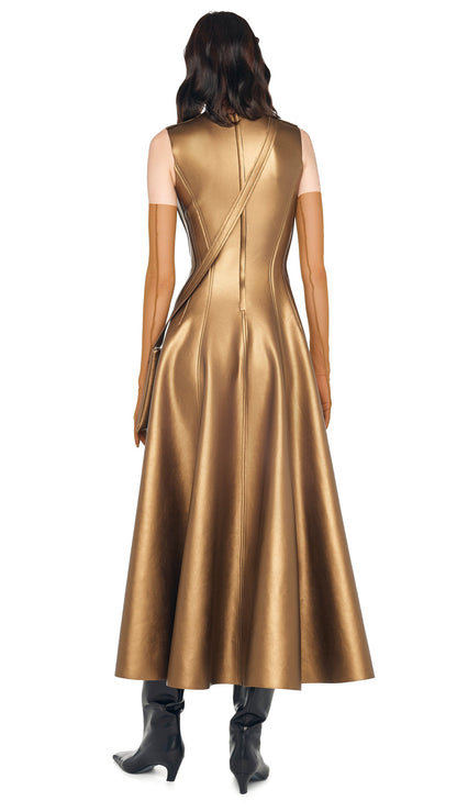 SLEEVELESS LONG GRACE DRESS Metallic Bronze | Norma Kamali Women