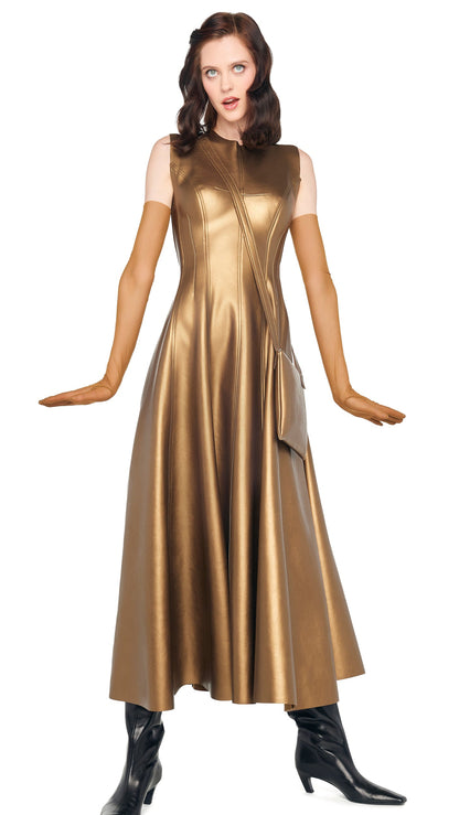 SLEEVELESS LONG GRACE DRESS Metallic Bronze | Norma Kamali Women