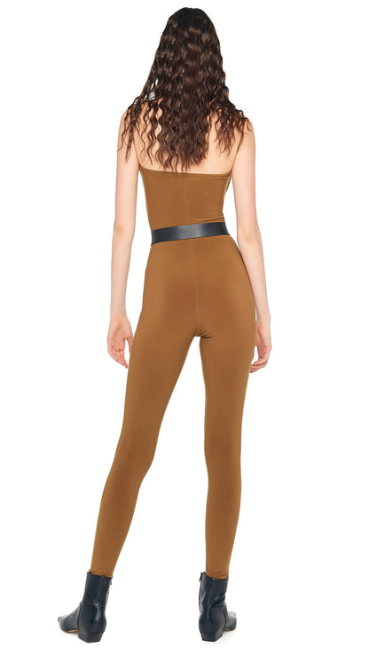 STRAPLESS SHIRRED FRONT CATSUIT Bronze | Norma Kamali Women