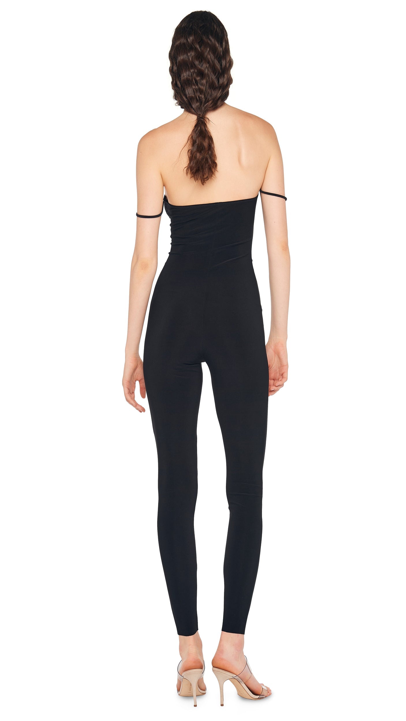 STRAPLESS SHIRRED FRONT CATSUIT Black | Norma Kamali Women