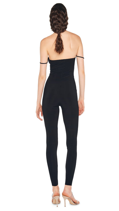 STRAPLESS SHIRRED FRONT CATSUIT Black | Norma Kamali Women