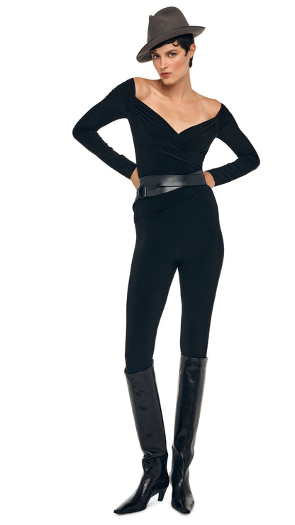 OFF SHOULDER SWEETHEART CATSUIT Black | Norma Kamali Women