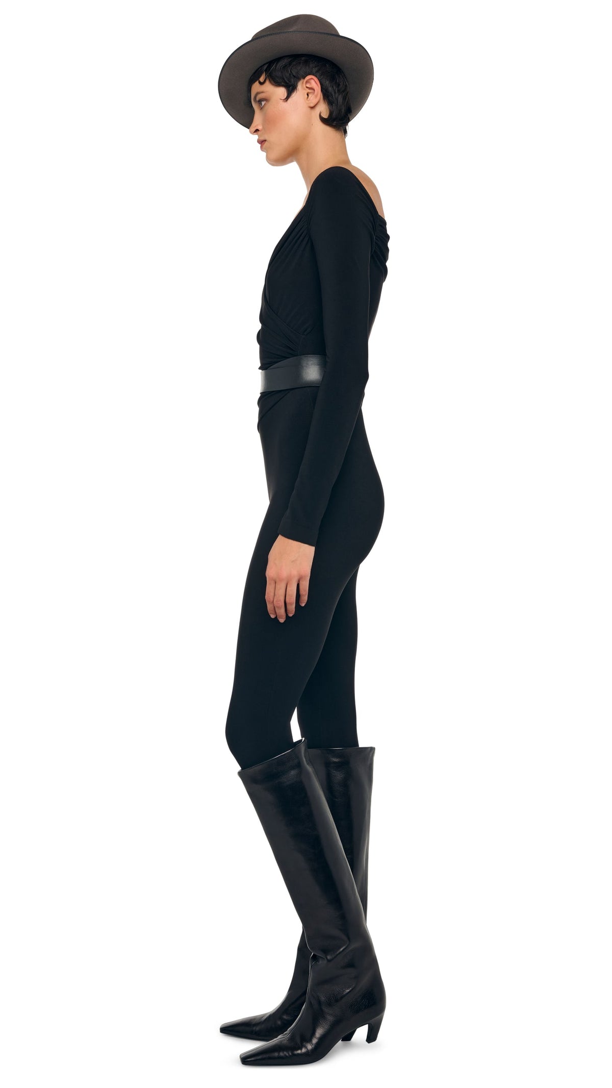 OFF SHOULDER SWEETHEART CATSUIT Black | Norma Kamali Women