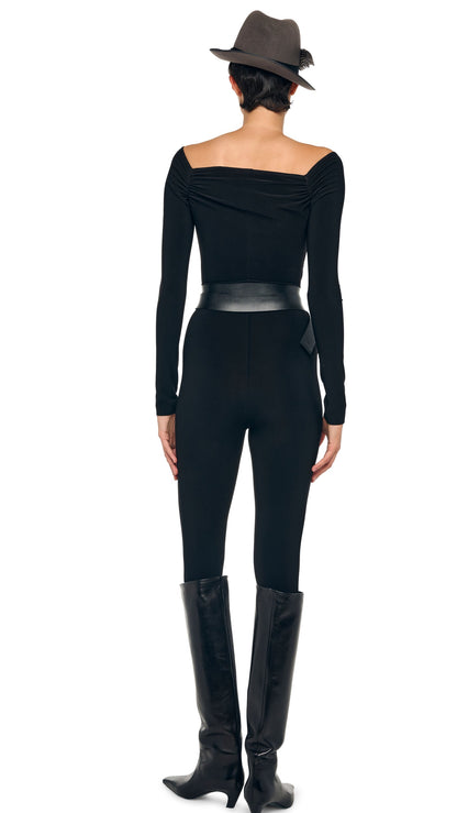 OFF SHOULDER SWEETHEART CATSUIT Black | Norma Kamali Women