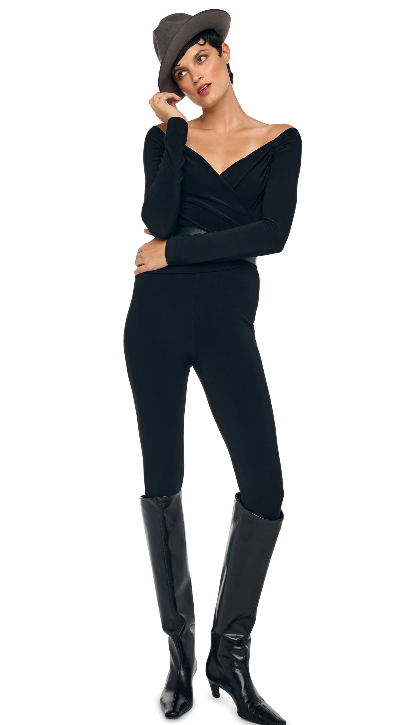 OFF SHOULDER SWEETHEART CATSUIT Black | Norma Kamali Women