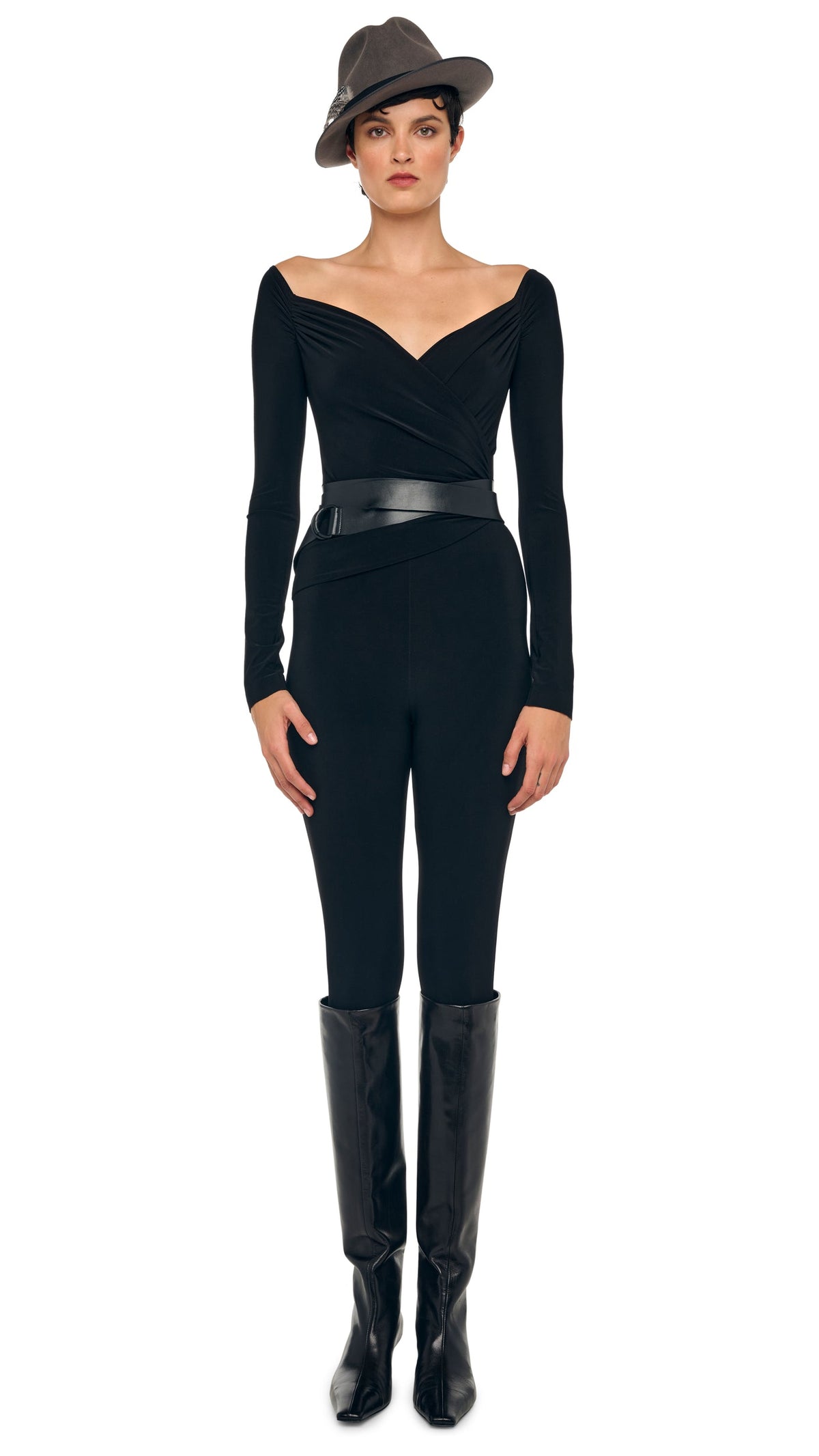 OFF SHOULDER SWEETHEART CATSUIT Black | Norma Kamali Women